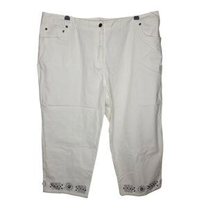 Hearts Of Palm Nwt Bali Hai White Cropped Capri Pants Beaded Embroidered 20W